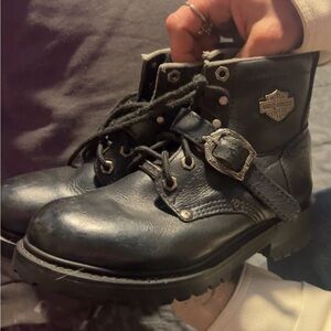 Harley-Davidson Men's Black Leather Boots with Buckle